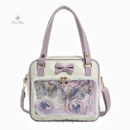 Bolso Y2K lindo con moño Ita – Bolso de hombro transparente para mujer y niña, bolso tote de exhibición de insignias DIY, bolso bandolera de moda Lolita con diseño de moño Kawaii