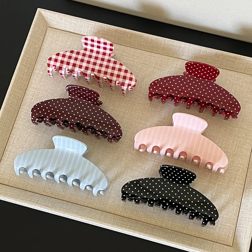 Pinzas grandes para el pelo – Pinzas antideslizantes de sujeción fuerte con estampado de cuadros y lunares retro para mujeres y niñas | Accesorios de moda para el día a día