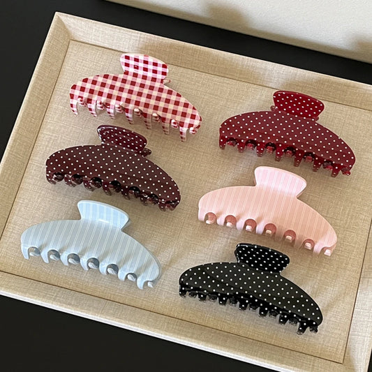 Pinzas grandes para el pelo – Pinzas antideslizantes de sujeción fuerte con estampado de cuadros y lunares retro para mujeres y niñas | Accesorios de moda para el día a día