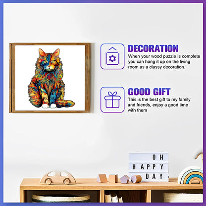 Rompecabezas de madera con diseño único de gato – Juguete rompecabezas con formas irregulares de animales, juego de ocio, decoración creativa para el hogar y regalo de Halloween, Navidad, cumpleaños