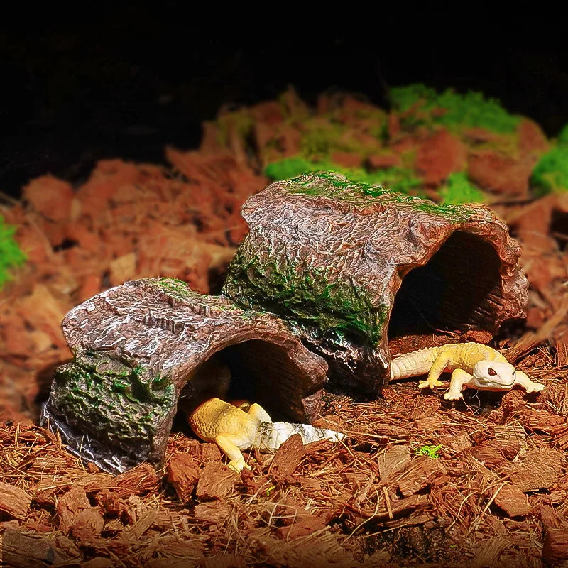 Resin Bark Reptile Hideout – Natural-Look Lizard Cave & Breeding Shelter for Frogs, Geckos, Spiders & Small Reptiles, Terrarium Landscaping Decor