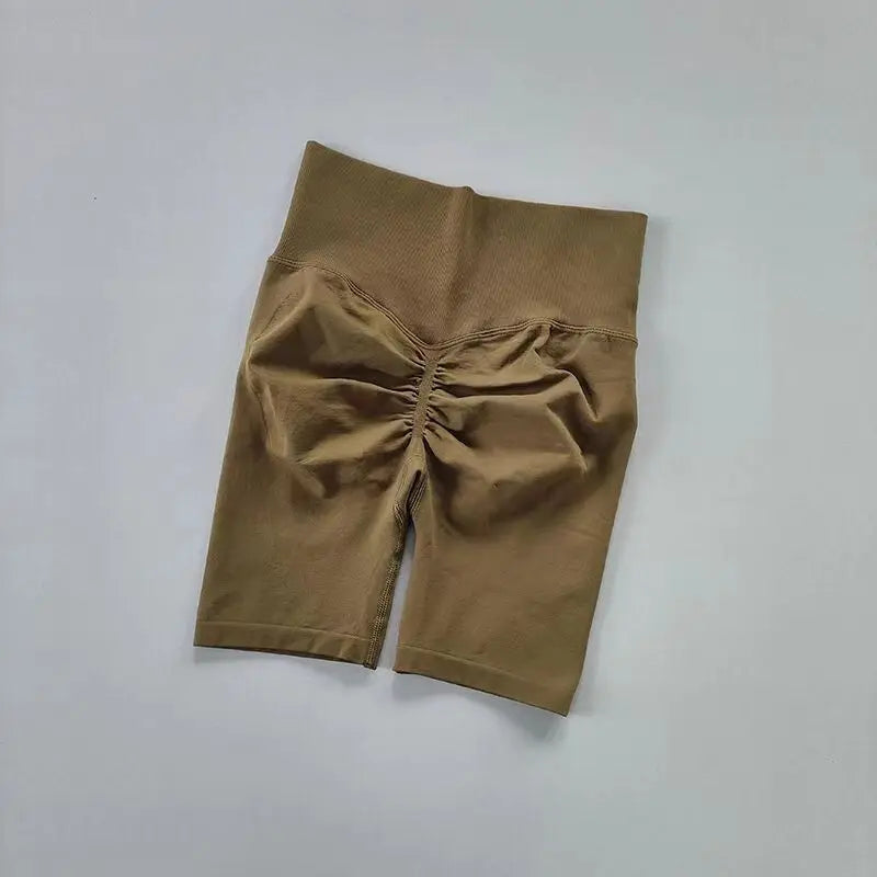 Pantalones cortos de yoga de cintura alta para mujer – Pantalones cortos deportivos fruncidos para realce de glúteos, para correr, gimnasio, fitness y control de abdomen