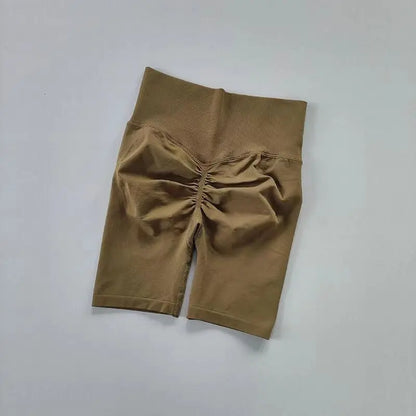 Pantalones cortos de yoga de cintura alta para mujer – Pantalones cortos deportivos fruncidos para realce de glúteos, para correr, gimnasio, fitness y control de abdomen