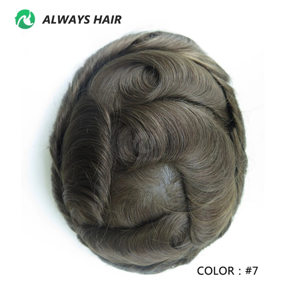 0.12-0.14mm PU Skin Hombres Peluquín – Peluca de Sistema Capilar de Cabello Humano Indio de Grosor Completo | Reemplazo de Cabello Natural con 130% de Densidad