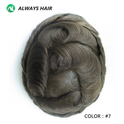 0.12-0.14mm PU Skin Hombres Peluquín – Peluca de Sistema Capilar de Cabello Humano Indio de Grosor Completo | Reemplazo de Cabello Natural con 130% de Densidad