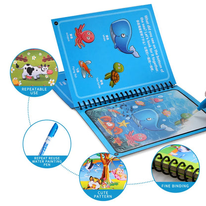 Magic Water Drawing Book – Reusable Montessori Coloring Book for Sensory Learning & Early Education