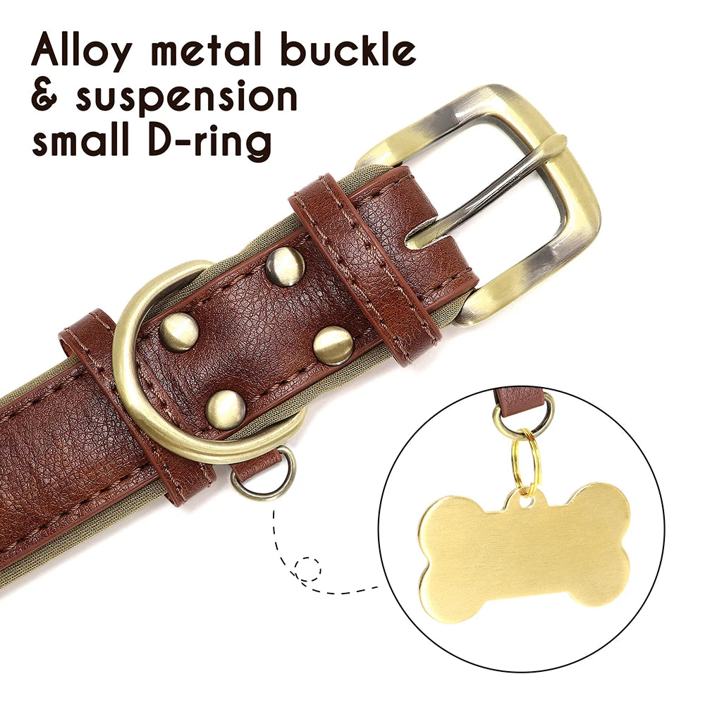 Collar de perro de piel sintética personalizado con placa de identificación grabada gratuita – Collar ajustable suave acolchado para perros pequeños, medianos y grandes