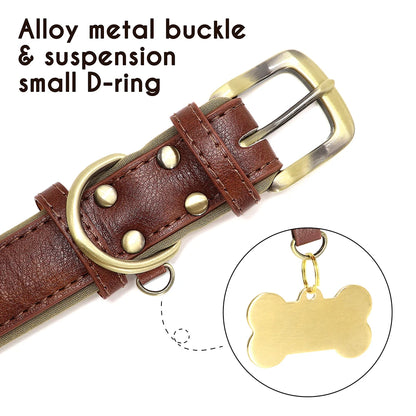 Collar de perro de piel sintética personalizado con placa de identificación grabada gratuita – Collar ajustable suave acolchado para perros pequeños, medianos y grandes