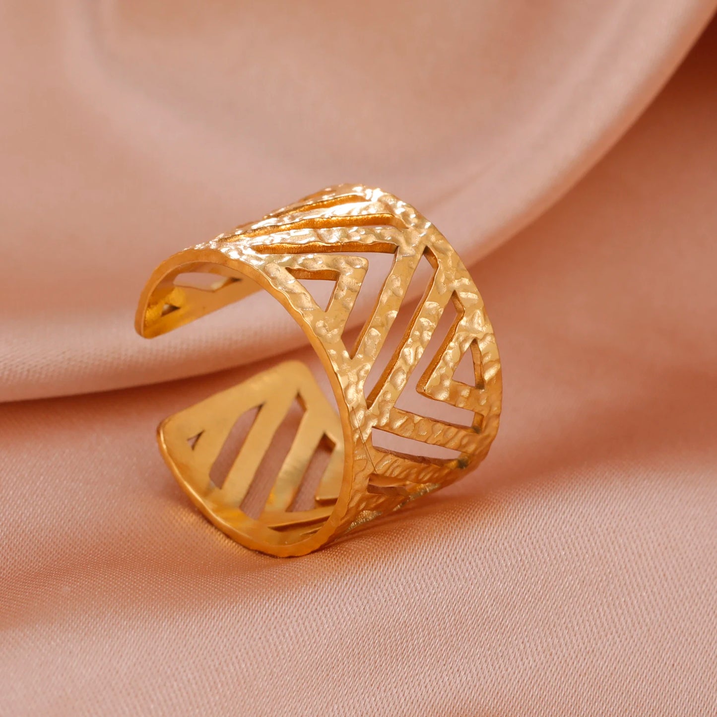 Bague Skyrim en acier inoxydable cœur géométrique pour femme, réglable, ouverte, pour fête, esthétique