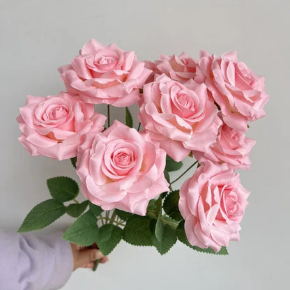 Ramo de rosas de diamantes de 9 cabezas – Rosas artificiales sintéticas con detalles de diamantes brillantes, arreglo floral realista para boda, decoración del hogar, sala de estar y regalo