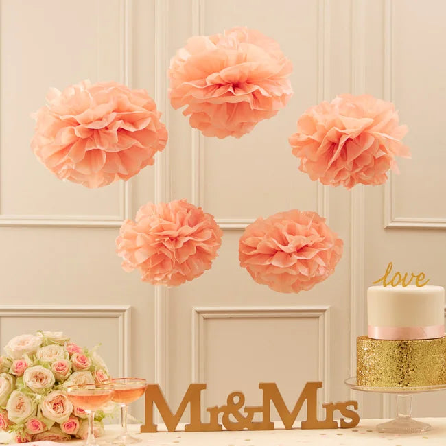 5PCS Tissue Paper Pom Poms – 4–12 Inch Paper Flower Balls for Weddings, Birthdays & Party Decorations