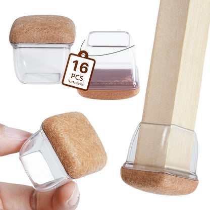 16-Pack Silicone Chair Leg Floor Protectors - Non-Slip Furniture Leg Caps with Felt Pads for Hardwood Floors