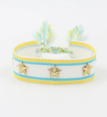 Bohemian Star Tassel Bracelet – Handmade Woven Alloy Gold Rivet Wrist Strap for Women | Ethnic Fashion Jewelry Gift