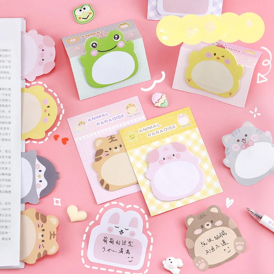 8 paquetes de notas adhesivas de animales de dibujos animados – Blocs de notas con formas bonitas y diseños creativos coloridos para uso en la oficina, la escuela, diarios y papelería