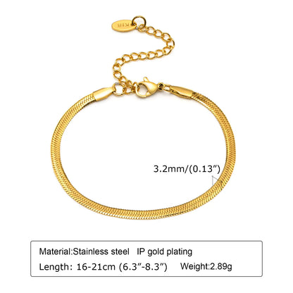 Non-Tarnish Stainless Steel Herringbone Bracelet – Gold Plated Waterproof Stackable Chain Bracelet for Women | Fashion Jewelry Gift
