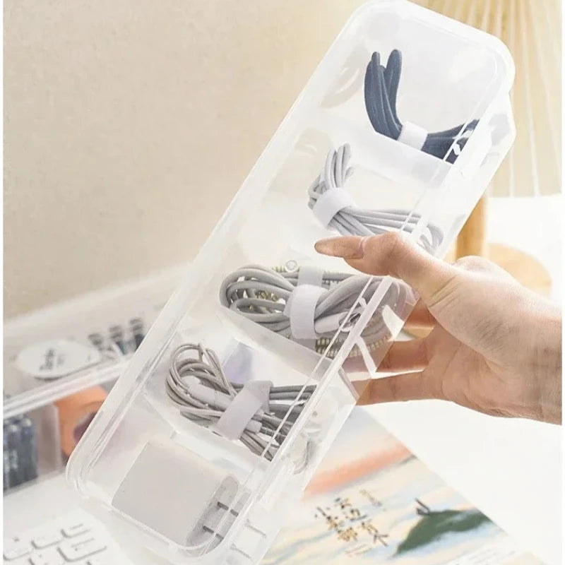 Transparent Cable Organizer Box – Dustproof Storage Case with Lid for Office, Home & Desk Organization