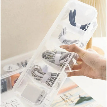 Transparent Cable Organizer Box – Dustproof Storage Case with Lid for Office, Home & Desk Organization