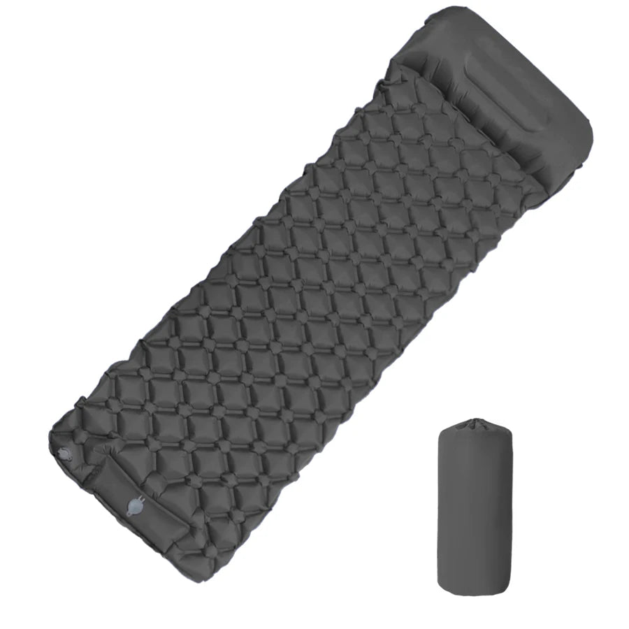Matelas de camping gonflable d'extérieur – Tapis de couchage gonflable ultraléger avec pompe et oreiller intégrés pour la randonnée, le camping, les voyages et les aventures en plein air