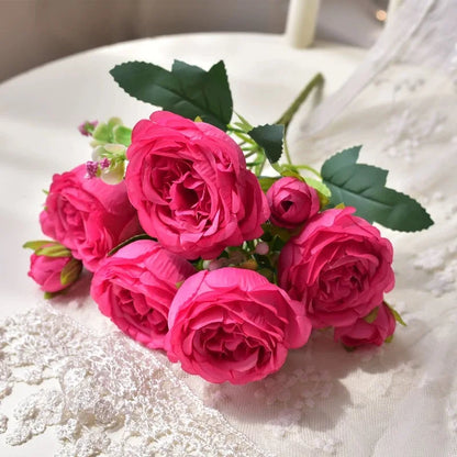 30cm Pink Silk Peony Rose Bouquet – Artificial Flower Arrangement with 5 Large Blooms & 4 Buds, Realistic Faux Floral Bouquet for Wedding, Bridal Décor, Home Decoration & DIY Crafts