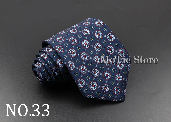 Men's 7.5cm Soft Silk Necktie – Floral & Dot Pattern Tie for Weddings, Business, Parties & Formal Wear