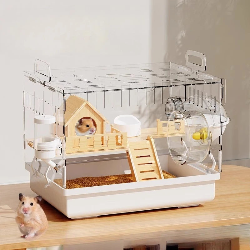 Acrylic Hamster Cage – Transparent Rodent Habitat with Accessories, Luxury Villa Enclosure for Syrian, Dwarf Hamsters, Gerbils & Mice