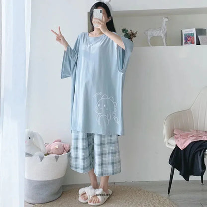 Plus Size Women's Pajama Set Up to 6XL – Short Sleeve O-Neck Sleepwear Top & Pants Set for Summer