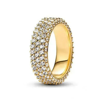 Anillo de moda ajustable con corona de corazón de plata de ley 925 chapado en oro con purpurina para mujer