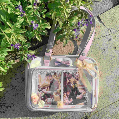 Bolso Y2K lindo con moño Ita – Bolso de hombro transparente para mujer y niña, bolso tote de exhibición de insignias DIY, bolso bandolera de moda Lolita con diseño de moño Kawaii