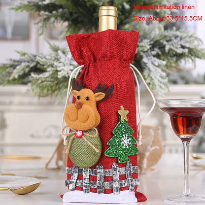 Christmas Wine Bottle Cover Set – Red Dress Wine Bottle Bag for Xmas, New Year Gifts, Navidad Party & Dinner Table Decor