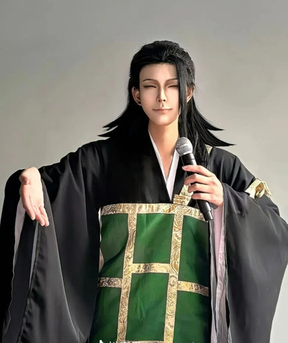 Jujutsu Kaisen Geto Suguru Cosplay Costume – Black & Blue Kimono School Uniform with Wig Anime Outfit for Halloween, Convention & Roleplay