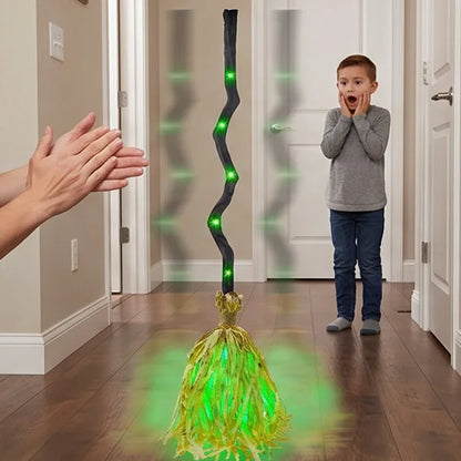 1PC Animated Witch Broom – Moving Broomstick with Light & Sound Effects for Halloween Haunted House, Party & Indoor Decor