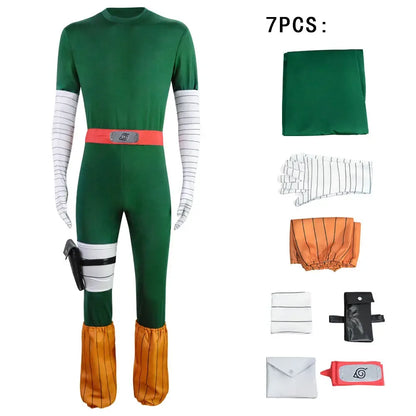 Naruto Rock Lee Inspired Anime Cosplay Costume Set with Wig – Green Jumpsuit Uniform for Halloween, Carnival & Party Roleplay