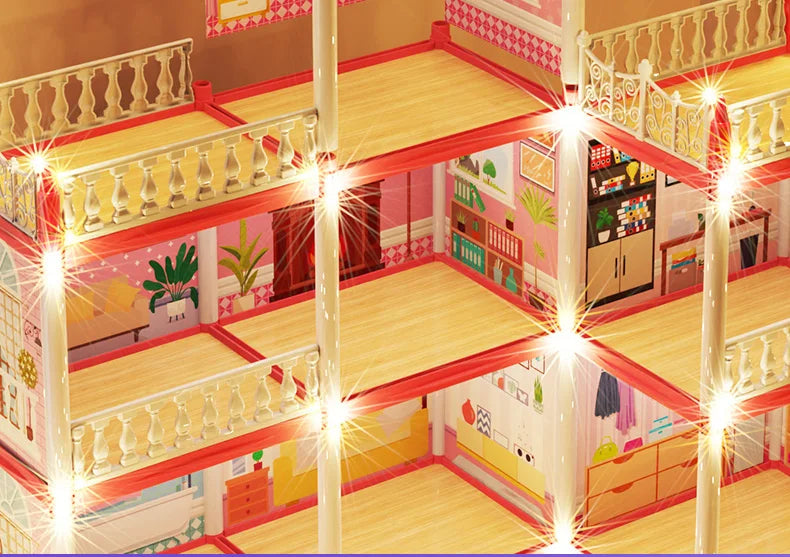 3D DIY Mini Princess Castle Villa Assembly Toy House with LED Lights – Creative Doll House Accessories Set, Girl Birthday Gift