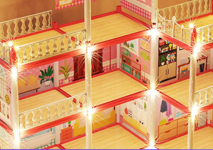3D DIY Mini Princess Castle Villa Assembly Toy House with LED Lights – Creative Doll House Accessories Set, Girl Birthday Gift