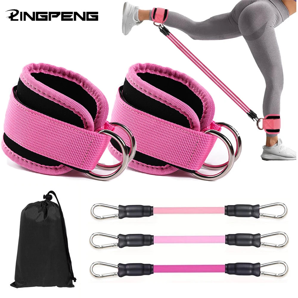 Juego de bandas de resistencia con tobilleras – Bandas elásticas de fitness con accesorios de tobillo para gimnasio, yoga, entrenamiento de fuerza y ejercicio en casa