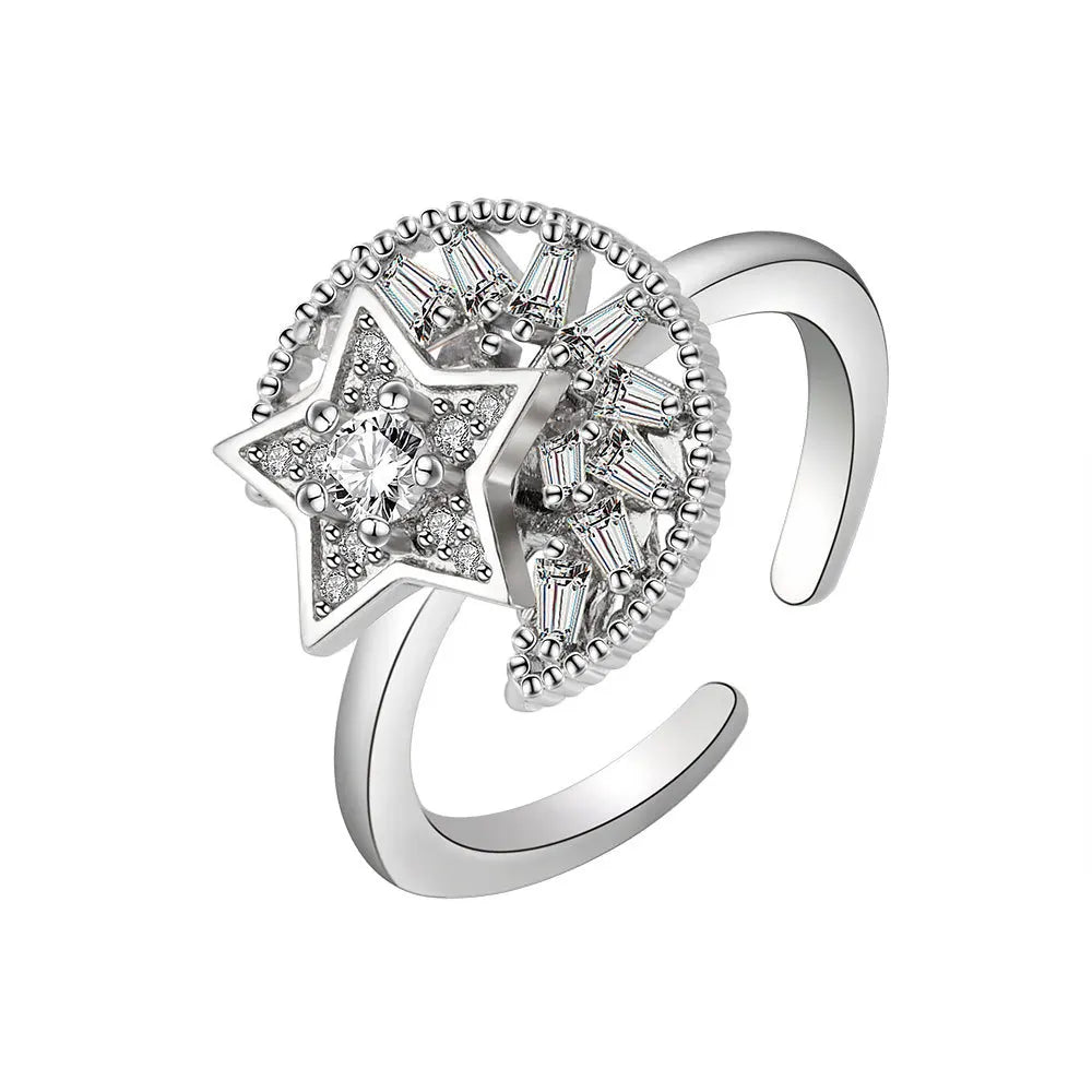Anillo giratorio antiestrés de mariposa y flor con diamantes de imitación – Anillo giratorio antiansiedad para mujer | Joyería ajustable para aliviar el estrés