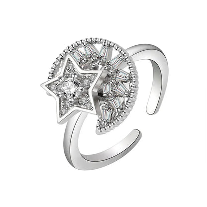 Anillo giratorio antiestrés de mariposa y flor con diamantes de imitación – Anillo giratorio antiansiedad para mujer | Joyería ajustable para aliviar el estrés