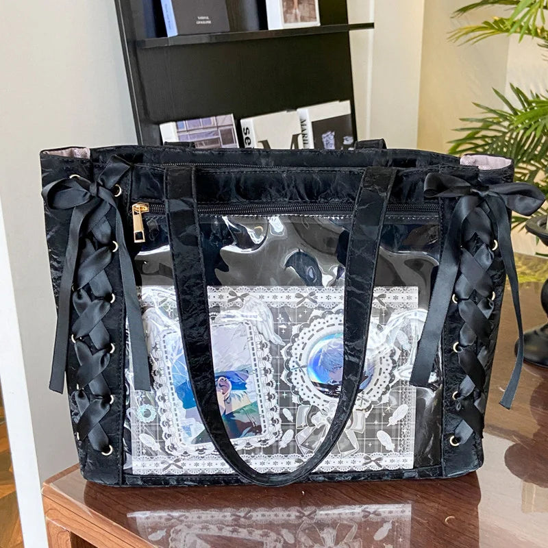 Bolsa Ita Japonesa Y2K para Mujer – Bonito Bolso de Hombro Transparente Lolita, Bolso Cruzado Grande de Exhibición DIY, Cartera de Moda Kawaii para la Escuela, Viajes y Uso Diario