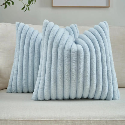 Faux Rabbit Fur Throw Pillow Cover - Ultra Soft Striped Decorative Cushion Cover for Sofa, Bed & Living Room (40x40 & 45x45 cm)