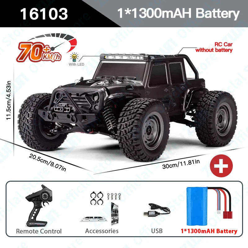 ZWN 1:16 4WD RC Monster Truck 50KM/H y 70KM/H Coche de Derrape de Alta Velocidad con Luces LED y Control Remoto 2.4GHz