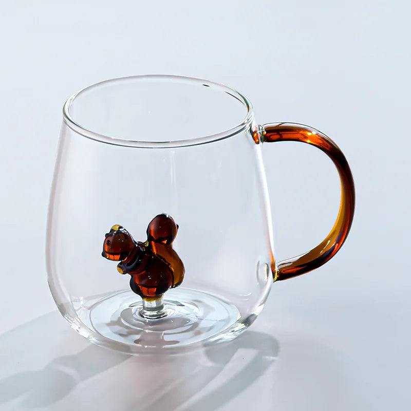 3D Animal Glass Coffee Mug – Heat-Resistant Figurine Drinking Cup with Cute Squirrel & Cactus Design, Novelty Christmas Gift for Women