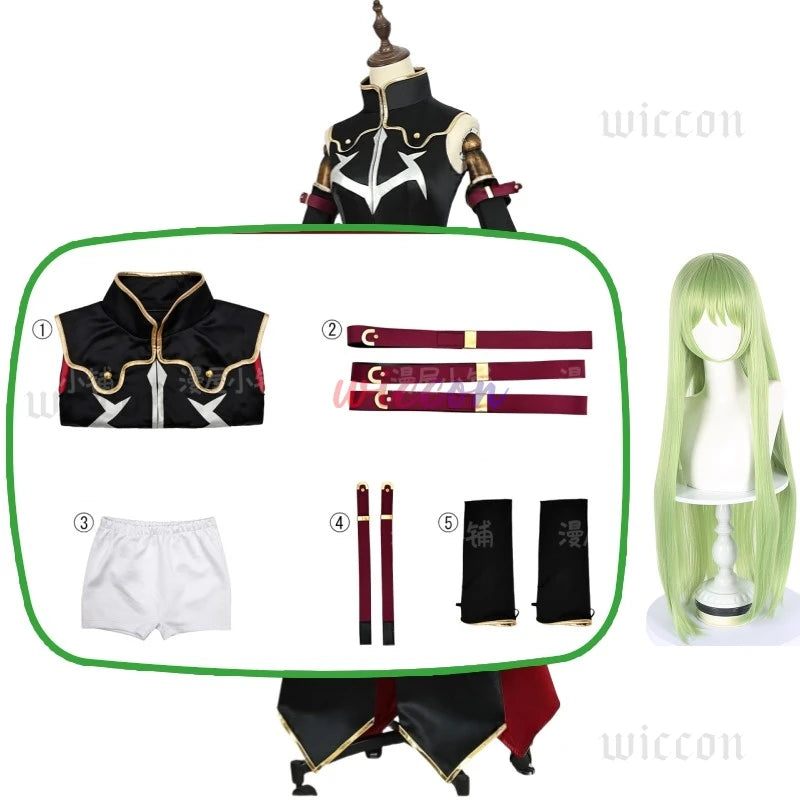 Code Geass C.C. Cosplay Costume – Black Queen Witch Uniform with Wig (Halloween Party Dress)