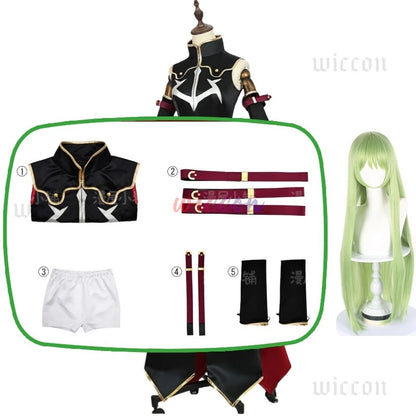 Code Geass C.C. Cosplay Costume – Black Queen Witch Uniform with Wig (Halloween Party Dress)