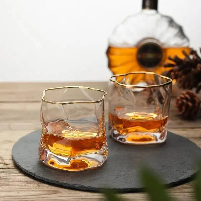 Japanese Edo Designer Whiskey Glass – Irregular Crumple Paper Shape Crystal Faceted Rock Glass for Whiskey, Wine & Bar Drinkware