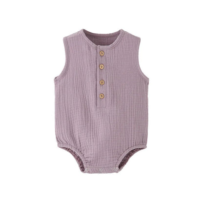 Mameluco de verano 100% algodón y lino para recién nacidos – Bodysuit sin mangas suave y transpirable para bebés y niñas