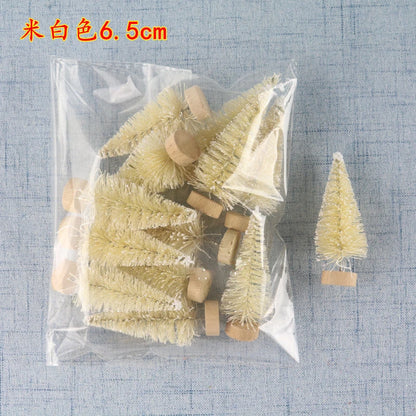 12PCS 4.2CM Mini Christmas Trees – White Snow Frost Sisal Bottle Brush Trees with Santa for DIY Xmas House & Holiday Decor