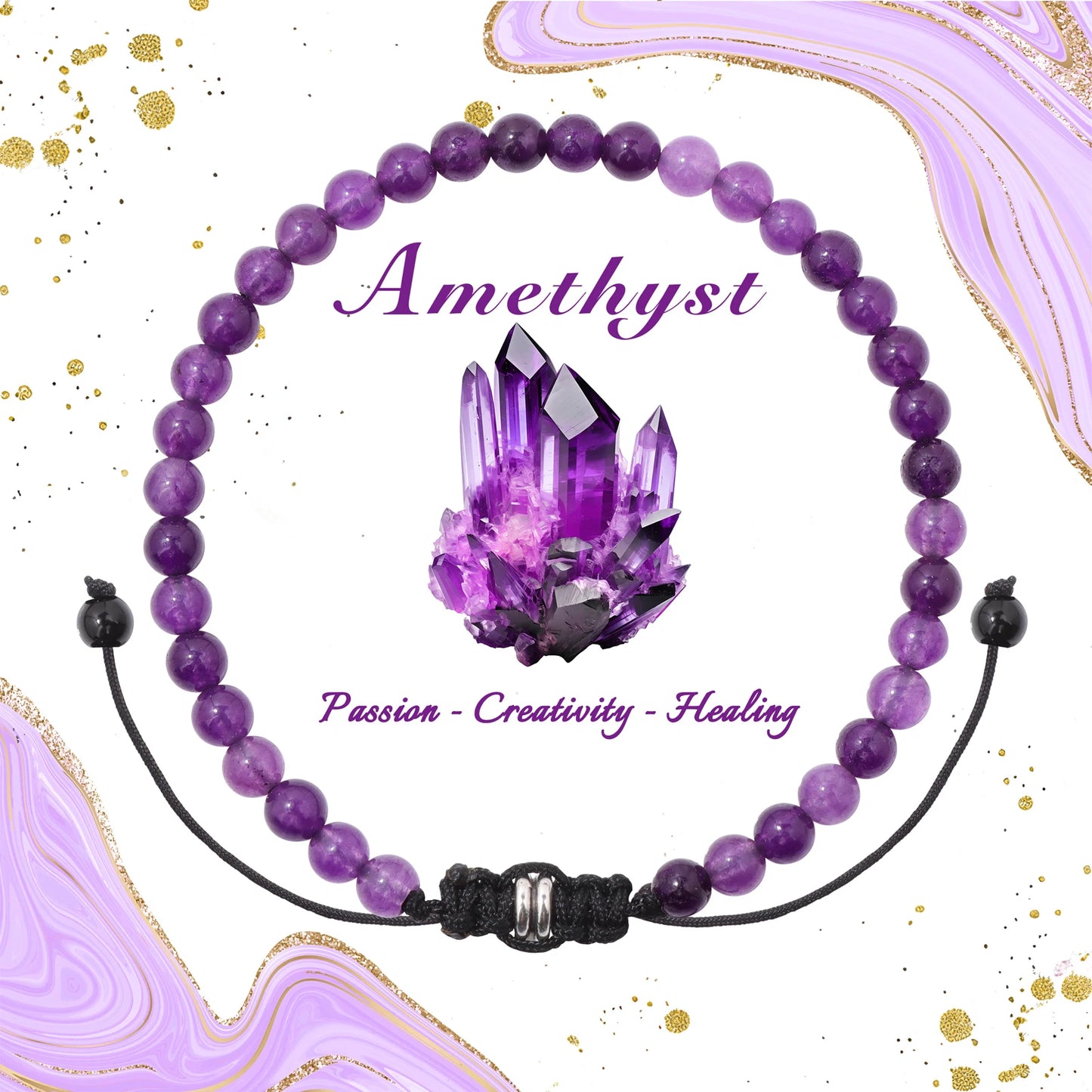 Bracelet perles de tourmaline noire naturelle – Bracelet ajustable tressé en corde avec carte cadeau pour hommes et femmes