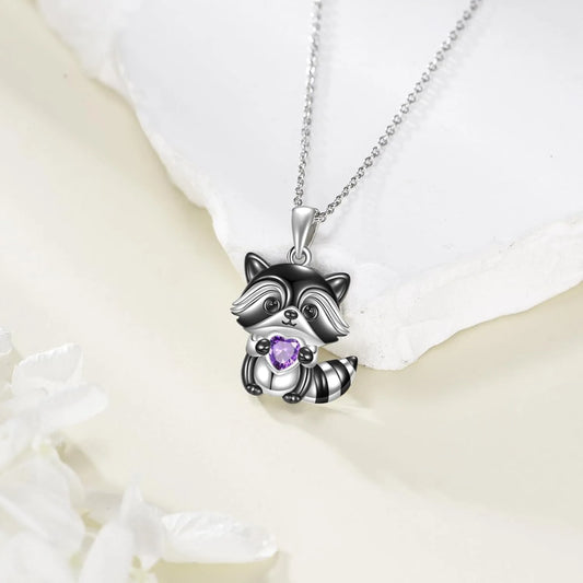 Glistening Purple Heart-Shaped Raccoon Pendant Necklace – Cute Alloy Jewelry for Daily Wear, Birthdays, Festivals & Fantasy Lover Gifts