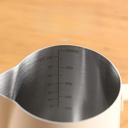 Jarra para espumar leche de café con indicador de temperatura - Jarra espumadora de leche de acero inoxidable con escala de medición para Latte Art y Espresso