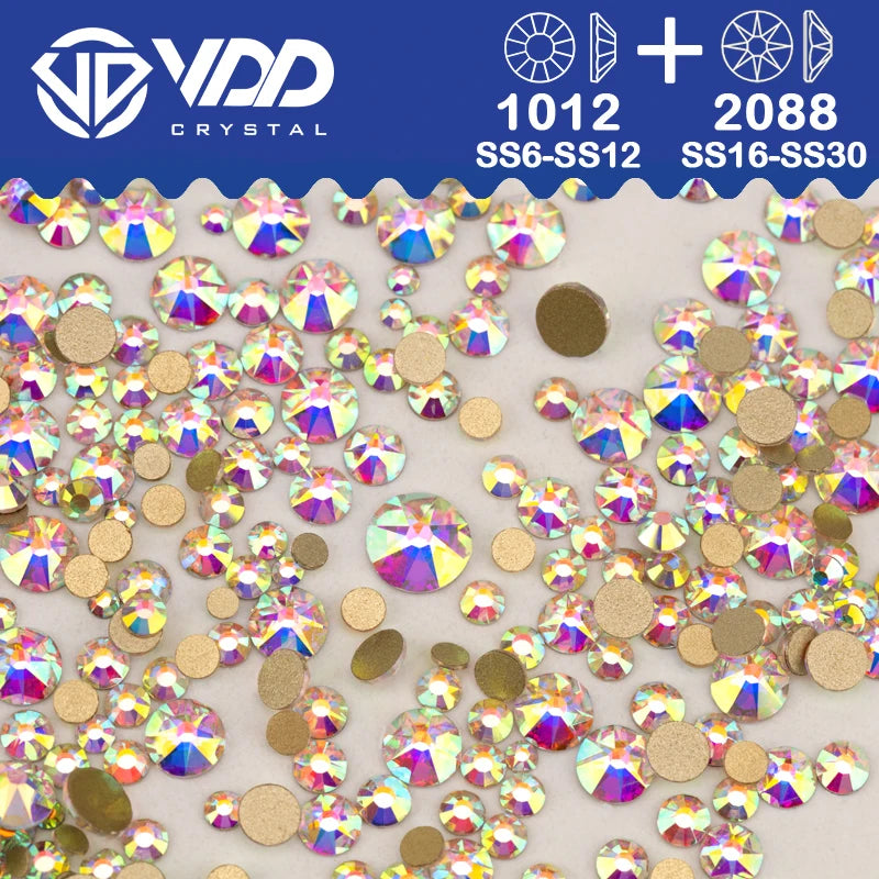 VDD Piedras Preciosas de Cristal Doradas de Fondo Plano – 2088 Cristales de Strass para Arte de Uñas, Manualidades y Decoraciones DIY